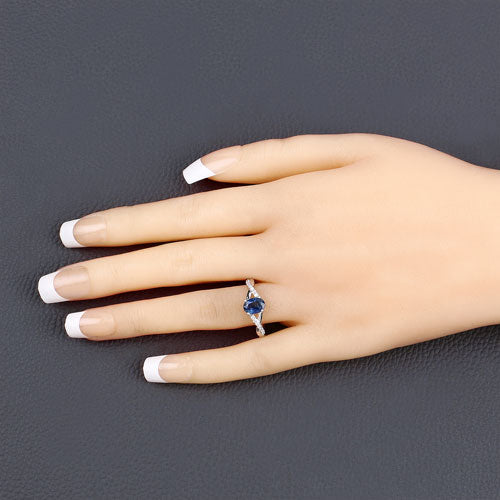 Bids.com 1.04 Carat Genuine Blue Sapphire and White Diamond 14K White Gold Ring Rings