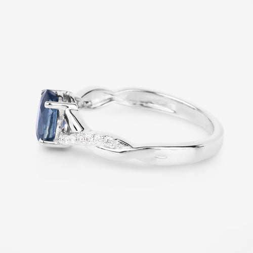 Bids.com 1.04 Carat Genuine Blue Sapphire and White Diamond 14K White Gold Ring Rings