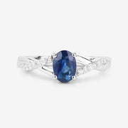 Bids.com 1.04 Carat Genuine Blue Sapphire and White Diamond 14K White Gold Ring Rings