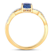 Bids.com 1.04 Carat Genuine Blue Sapphire and White Diamond 14K Yellow Gold Ring Rings