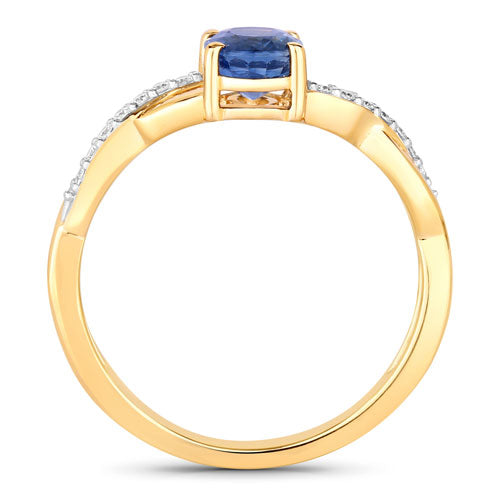 Bids.com 1.04 Carat Genuine Blue Sapphire and White Diamond 14K Yellow Gold Ring Rings