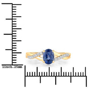 Bids.com 1.04 Carat Genuine Blue Sapphire and White Diamond 14K Yellow Gold Ring Rings
