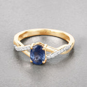 Bids.com 1.04 Carat Genuine Blue Sapphire and White Diamond 14K Yellow Gold Ring Rings