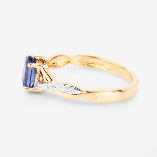 Bids.com 1.04 Carat Genuine Blue Sapphire and White Diamond 14K Yellow Gold Ring Rings