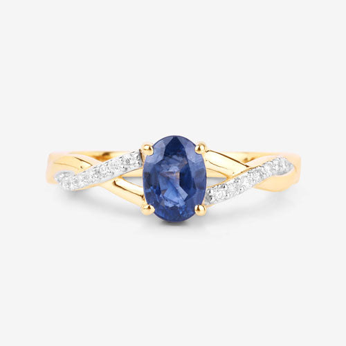 Bids.com 1.04 Carat Genuine Blue Sapphire and White Diamond 14K Yellow Gold Ring Rings