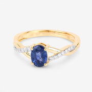 Bids.com 1.04 Carat Genuine Blue Sapphire and White Diamond 14K Yellow Gold Ring Rings