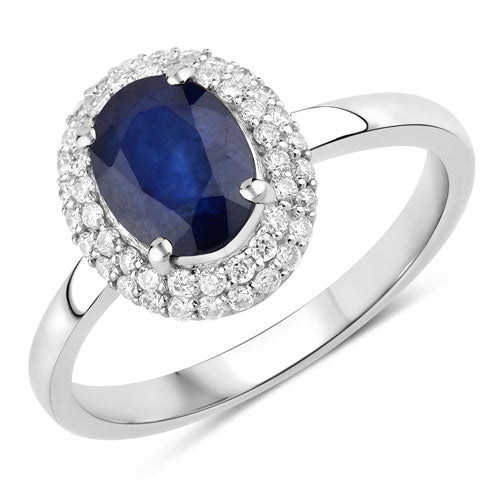 Bids.com 1.84 Carat Genuine Blue Sapphire and White Diamond 14K White Gold Ring Rings