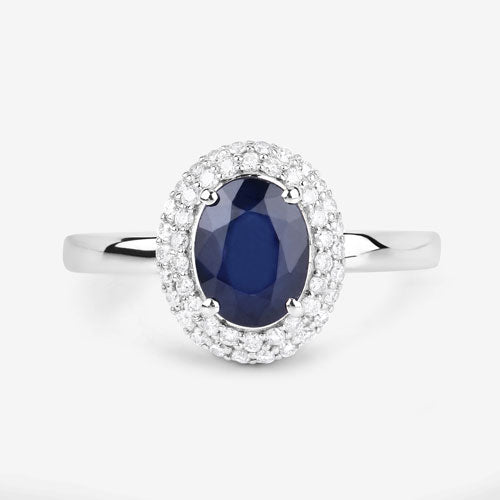 Bids.com 1.84 Carat Genuine Blue Sapphire and White Diamond 14K White Gold Ring Rings