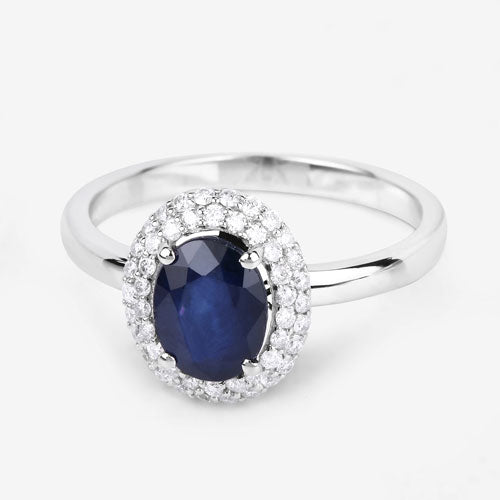 Bids.com 1.84 Carat Genuine Blue Sapphire and White Diamond 14K White Gold Ring Rings
