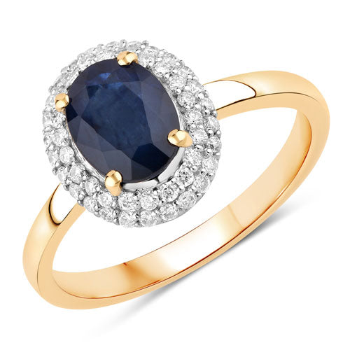 Bids.com 1.84 Carat Genuine Blue Sapphire and White Diamond 14K Yellow Gold Ring Rings
