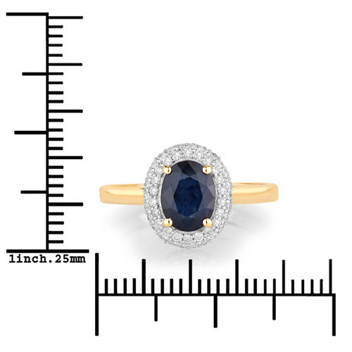 Bids.com 1.84 Carat Genuine Blue Sapphire and White Diamond 14K Yellow Gold Ring Rings