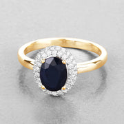 Bids.com 1.84 Carat Genuine Blue Sapphire and White Diamond 14K Yellow Gold Ring Rings
