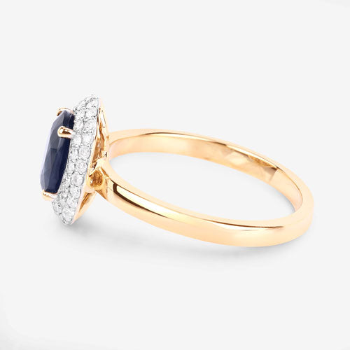 Bids.com 1.84 Carat Genuine Blue Sapphire and White Diamond 14K Yellow Gold Ring Rings