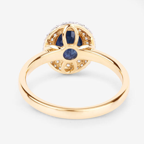 Bids.com 1.84 Carat Genuine Blue Sapphire and White Diamond 14K Yellow Gold Ring Rings