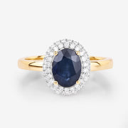 Bids.com 1.84 Carat Genuine Blue Sapphire and White Diamond 14K Yellow Gold Ring Rings