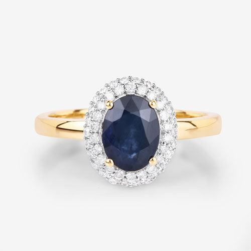 Bids.com 1.84 Carat Genuine Blue Sapphire and White Diamond 14K Yellow Gold Ring Rings