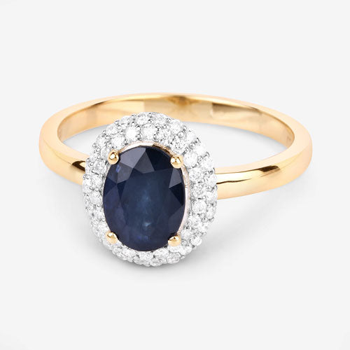 Bids.com 1.84 Carat Genuine Blue Sapphire and White Diamond 14K Yellow Gold Ring Rings