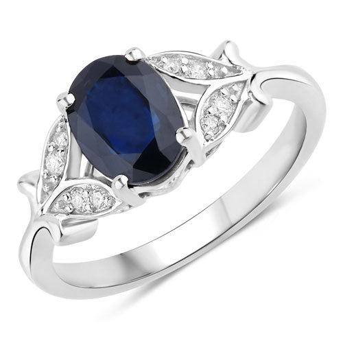 Bids.com 1.62 Carat Genuine Blue Sapphire and White Diamond 14K White Gold Ring Rings