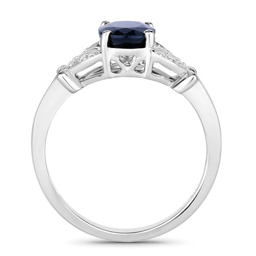 Bids.com 1.62 Carat Genuine Blue Sapphire and White Diamond 14K White Gold Ring Rings