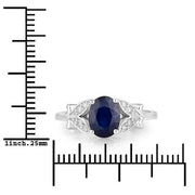 Bids.com 1.62 Carat Genuine Blue Sapphire and White Diamond 14K White Gold Ring Rings