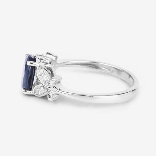 Bids.com 1.62 Carat Genuine Blue Sapphire and White Diamond 14K White Gold Ring Rings