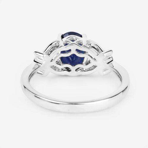Bids.com 1.62 Carat Genuine Blue Sapphire and White Diamond 14K White Gold Ring Rings