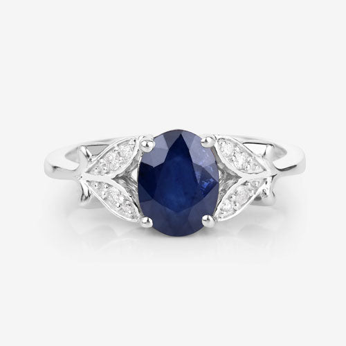 Bids.com 1.62 Carat Genuine Blue Sapphire and White Diamond 14K White Gold Ring Rings