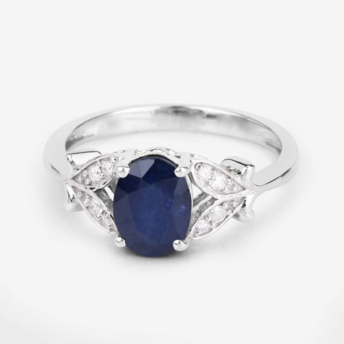 Bids.com 1.62 Carat Genuine Blue Sapphire and White Diamond 14K White Gold Ring Rings