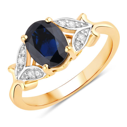Bids.com 1.62 Carat Genuine Blue Sapphire and White Diamond 14K Yellow Gold Ring Rings