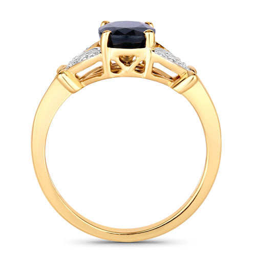 Bids.com 1.62 Carat Genuine Blue Sapphire and White Diamond 14K Yellow Gold Ring Rings