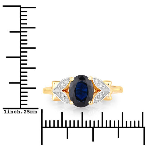 Bids.com 1.62 Carat Genuine Blue Sapphire and White Diamond 14K Yellow Gold Ring Rings