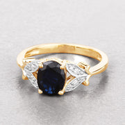 Bids.com 1.62 Carat Genuine Blue Sapphire and White Diamond 14K Yellow Gold Ring Rings