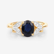 Bids.com 1.62 Carat Genuine Blue Sapphire and White Diamond 14K Yellow Gold Ring Rings