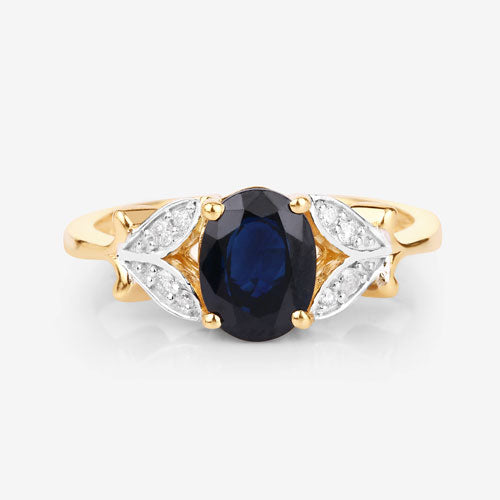 Bids.com 1.62 Carat Genuine Blue Sapphire and White Diamond 14K Yellow Gold Ring Rings