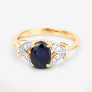 Bids.com 1.62 Carat Genuine Blue Sapphire and White Diamond 14K Yellow Gold Ring Rings