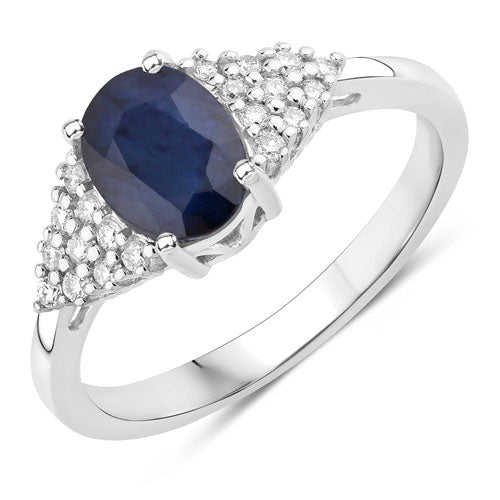 Bids.com 1.73 Carat Genuine Blue Sapphire and White Diamond 14K White Gold Ring Rings