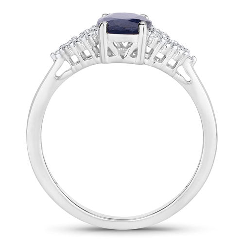 Bids.com 1.73 Carat Genuine Blue Sapphire and White Diamond 14K White Gold Ring Rings