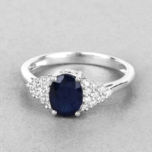 Bids.com 1.73 Carat Genuine Blue Sapphire and White Diamond 14K White Gold Ring Rings