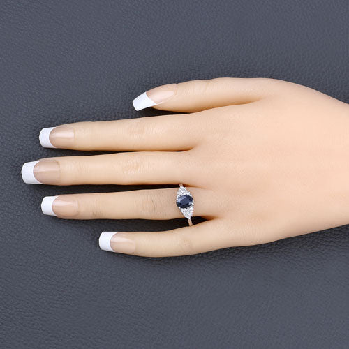 Bids.com 1.73 Carat Genuine Blue Sapphire and White Diamond 14K White Gold Ring Rings