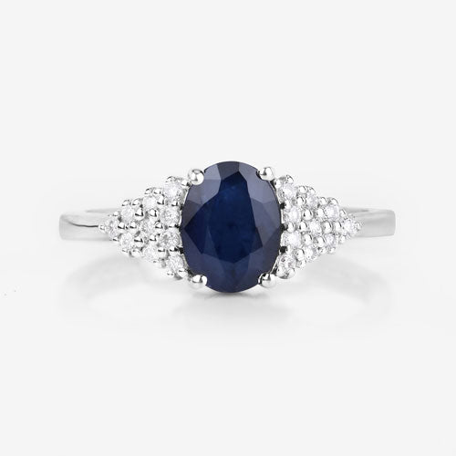 Bids.com 1.73 Carat Genuine Blue Sapphire and White Diamond 14K White Gold Ring Rings
