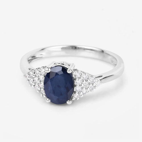 Bids.com 1.73 Carat Genuine Blue Sapphire and White Diamond 14K White Gold Ring Rings