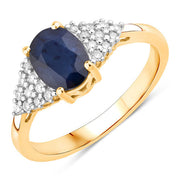 Bids.com 1.73 Carat Genuine Blue Sapphire and White Diamond 14K Yellow Gold Ring Rings