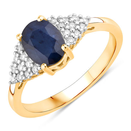 Bids.com 1.73 Carat Genuine Blue Sapphire and White Diamond 14K Yellow Gold Ring Rings