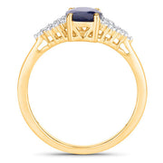 Bids.com 1.73 Carat Genuine Blue Sapphire and White Diamond 14K Yellow Gold Ring Rings