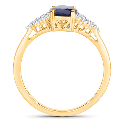 Bids.com 1.73 Carat Genuine Blue Sapphire and White Diamond 14K Yellow Gold Ring Rings
