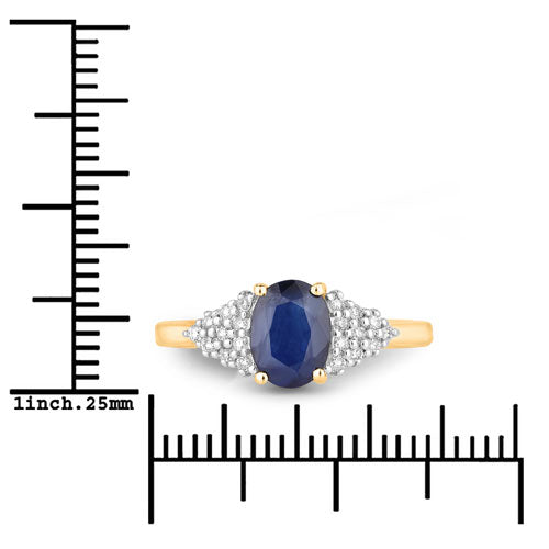 Bids.com 1.73 Carat Genuine Blue Sapphire and White Diamond 14K Yellow Gold Ring Rings