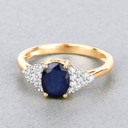 Bids.com 1.73 Carat Genuine Blue Sapphire and White Diamond 14K Yellow Gold Ring Rings