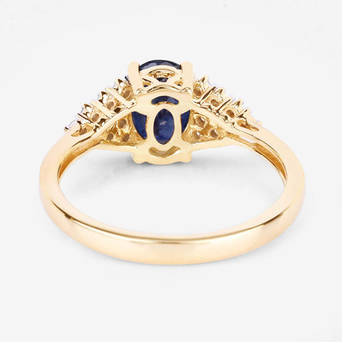 Bids.com 1.73 Carat Genuine Blue Sapphire and White Diamond 14K Yellow Gold Ring Rings