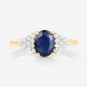Bids.com 1.73 Carat Genuine Blue Sapphire and White Diamond 14K Yellow Gold Ring Rings