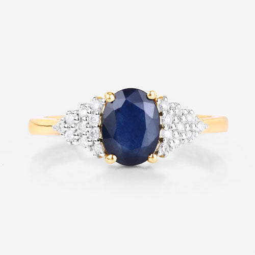 Bids.com 1.73 Carat Genuine Blue Sapphire and White Diamond 14K Yellow Gold Ring Rings
